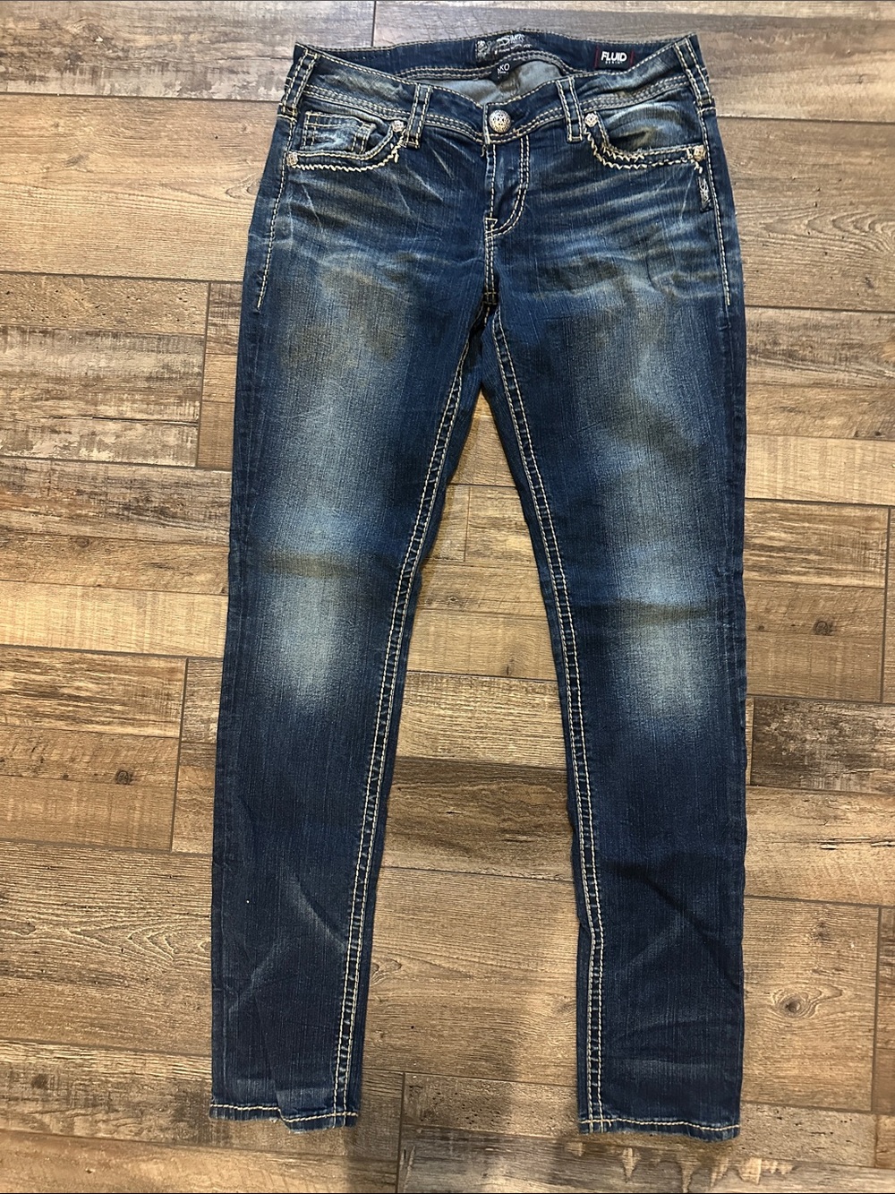 Silver Jeans Women’s Dark Blue Skinny Jeans with Contrast Stitching